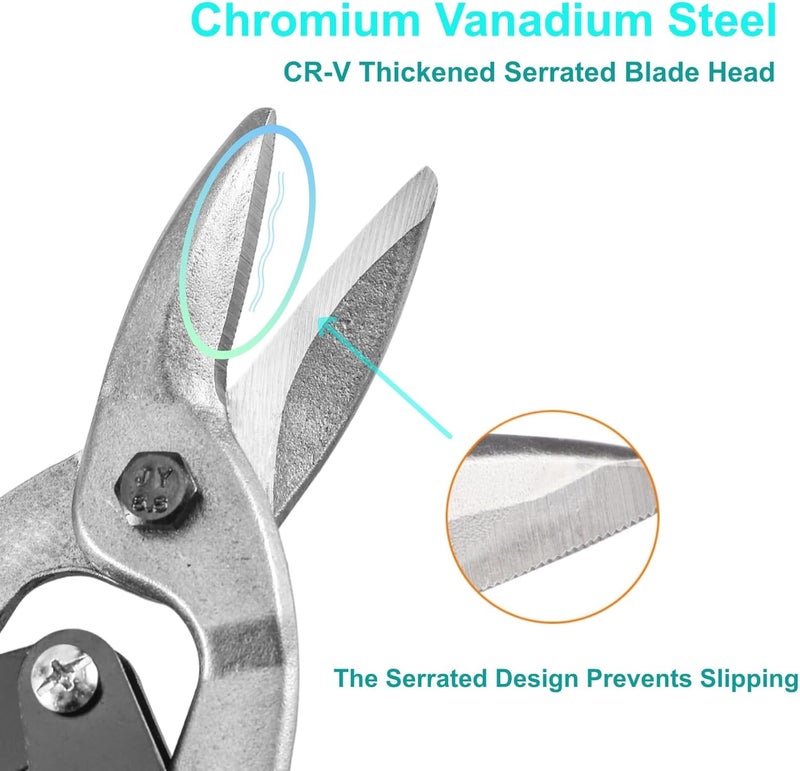 Warmtree 10 Inch Aviation Tin Snips, Heavy Duty Chrome Vanadium Steel Metal Cutter Shears for Cutting Sheet Metal, CR-V Straight Cut - Image 1